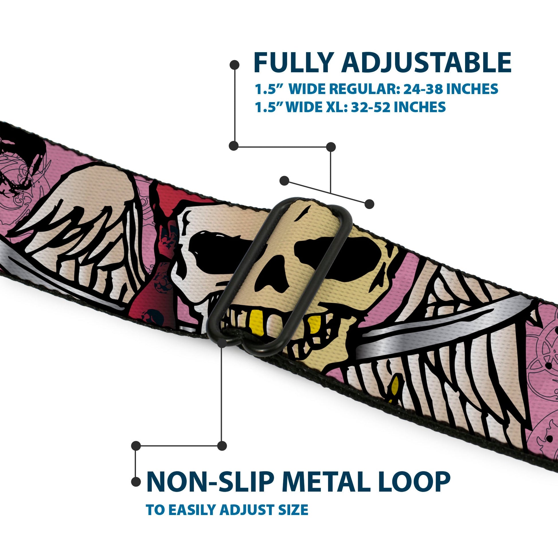 BD Wings Logo CLOSE - UP Full Color Black Silver Seatbelt Belt - Dead Men Tell No Tales Pink Webbing - Seatbelt Belts - Buckle - Down