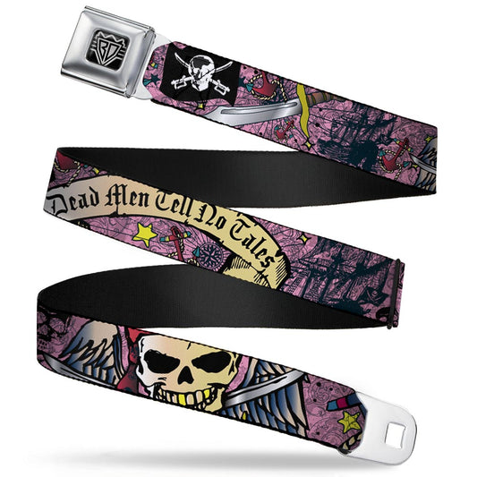 BD Wings Logo CLOSE - UP Full Color Black Silver Seatbelt Belt - Dead Men Tell No Tales Pink Webbing - Seatbelt Belts - Buckle - Down