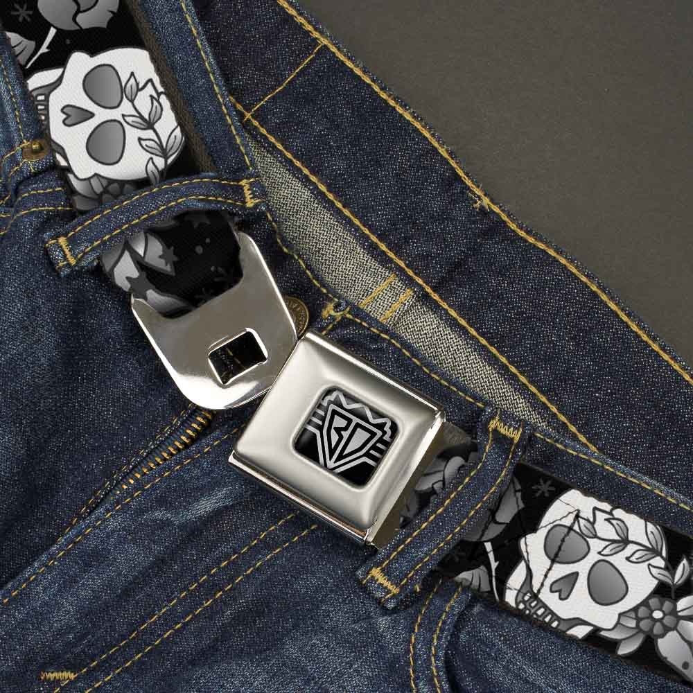 BD Wings Logo CLOSE - UP Full Color Black Silver Seatbelt Belt - Death Before Dishonor Black/White Webbing - Seatbelt Belts - Buckle - Down