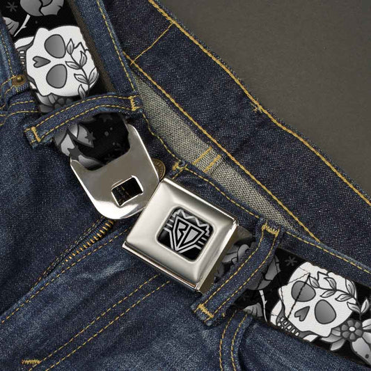 BD Wings Logo CLOSE - UP Full Color Black Silver Seatbelt Belt - Death Before Dishonor Black/White Webbing - Seatbelt Belts - Buckle - Down