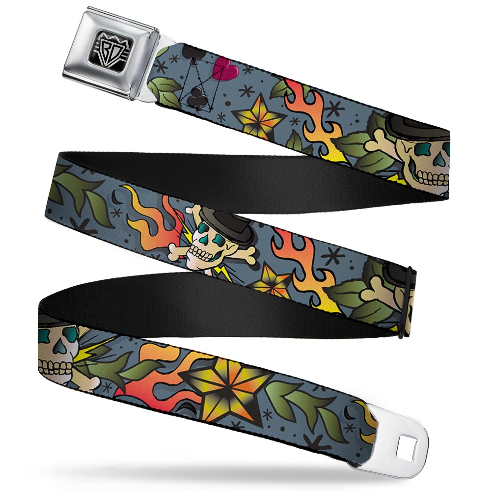 BD Wings Logo CLOSE - UP Full Color Black Silver Seatbelt Belt - Death or Glory CLOSE - UP Gray Webbing - Seatbelt Belts - Buckle - Down