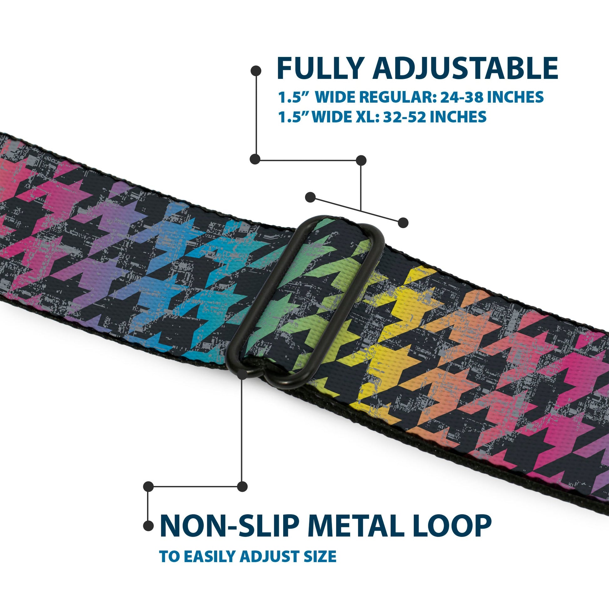 BD Wings Logo CLOSE - UP Full Color Black Silver Seatbelt Belt - Houndstooth Black/Rainbow Webbing - Seatbelt Belts - Buckle - Down