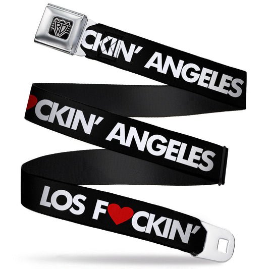BD Wings Logo CLOSE - UP Full Color Black Silver Seatbelt Belt - LOS F*CKIN' ANGELES Heart Black/White/Red Webbing - Seatbelt Belts - Buckle - Down