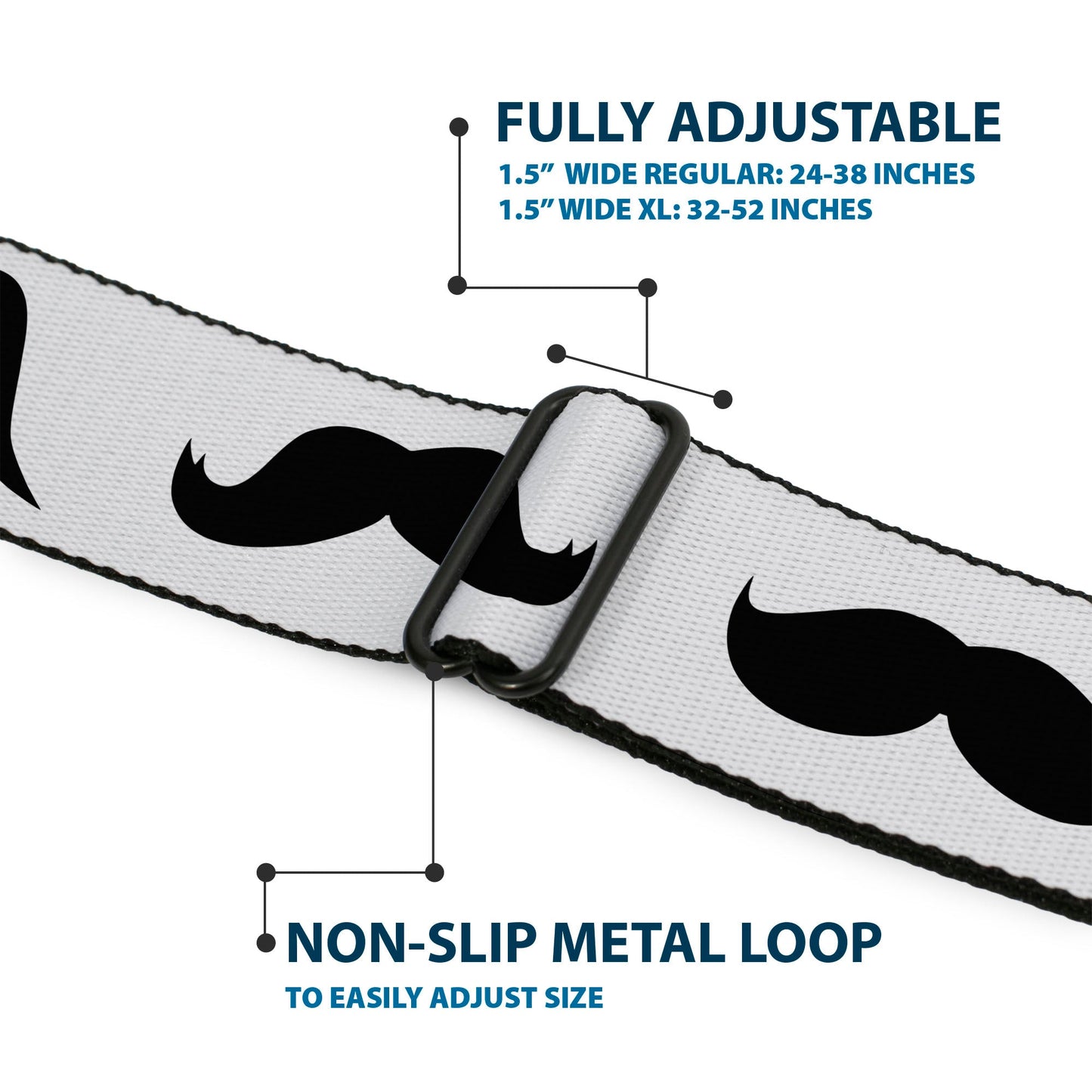 BD Wings Logo CLOSE - UP Full Color Black Silver Seatbelt Belt - Mustaches Straight White/Black Webbing - Seatbelt Belts - Buckle - Down