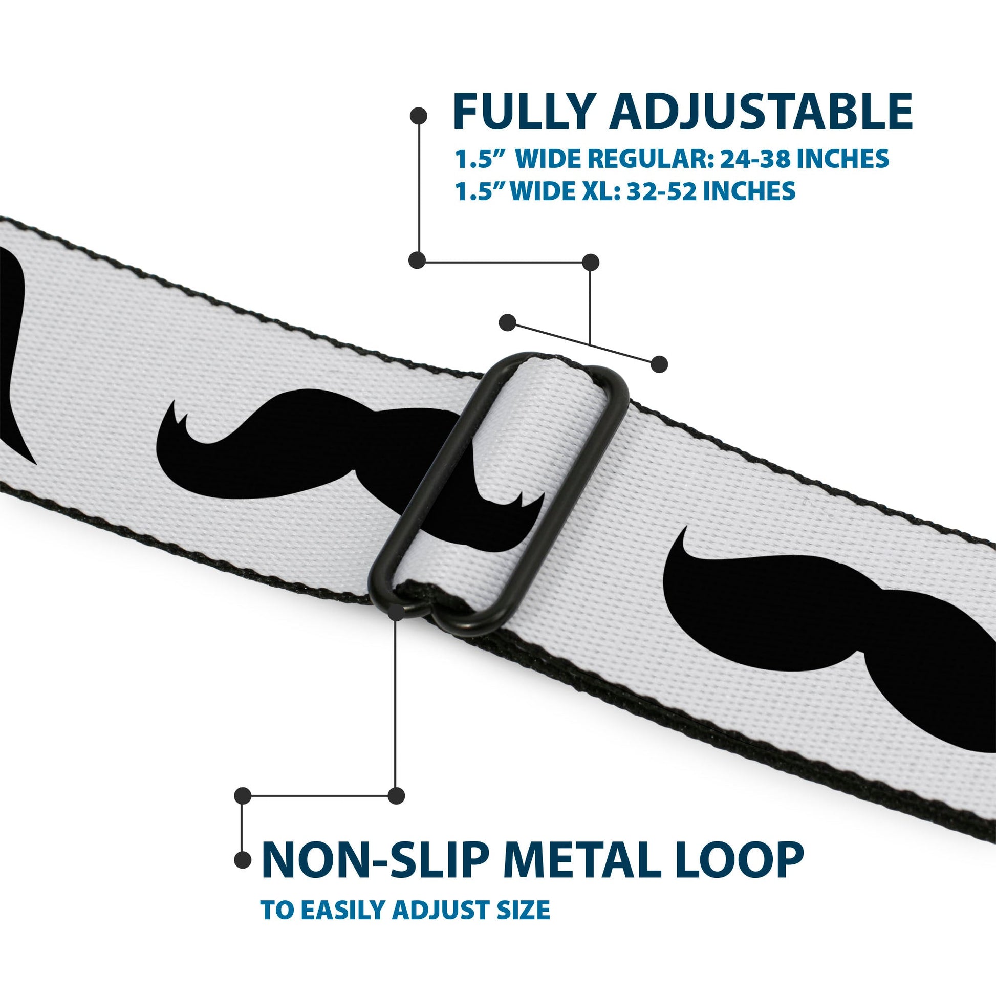 BD Wings Logo CLOSE - UP Full Color Black Silver Seatbelt Belt - Mustaches Straight White/Black Webbing - Seatbelt Belts - Buckle - Down