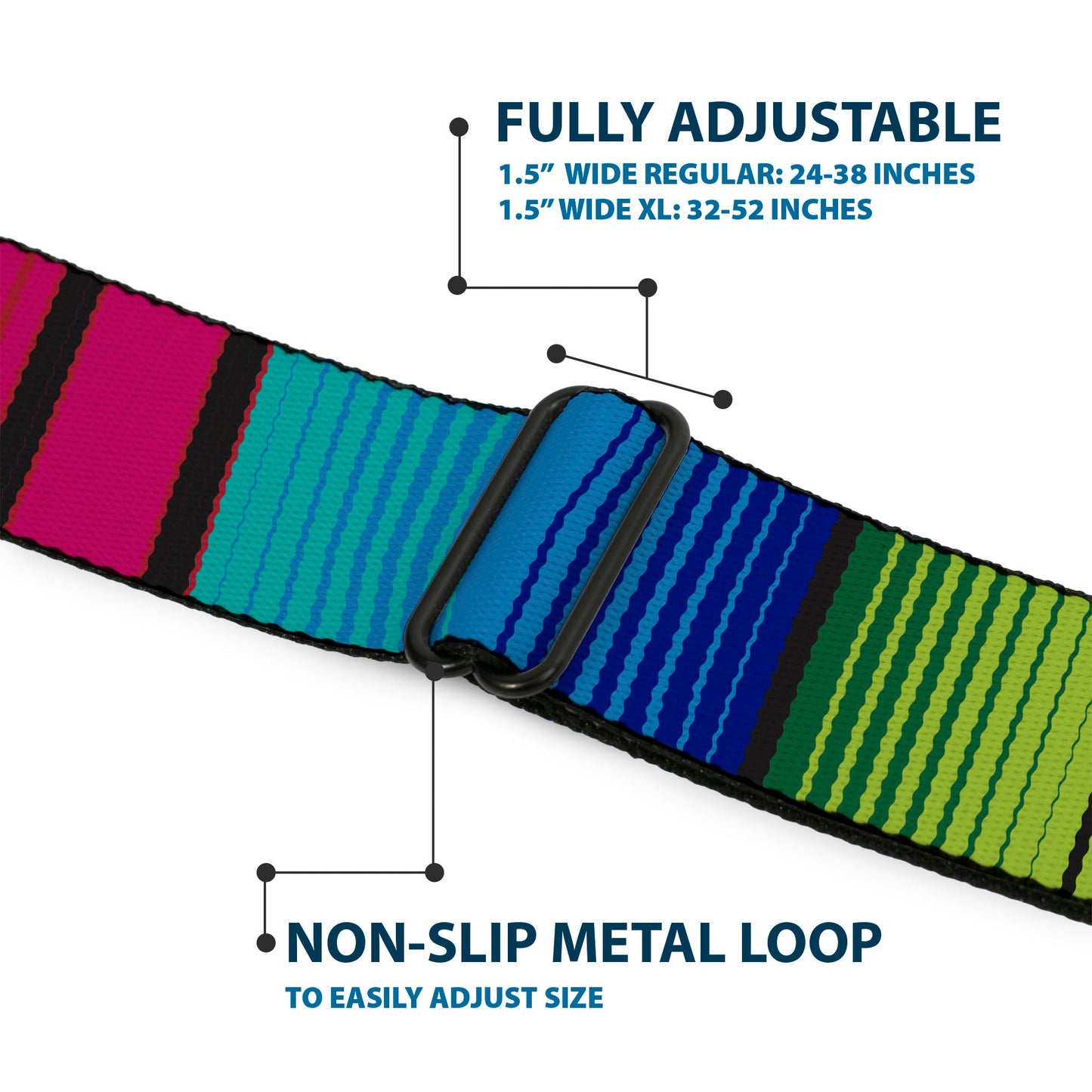 BD Wings Logo CLOSE - UP Full Color Black Silver Seatbelt Belt - Zarape7 Vertical Pinks/Blues/Greens/Black Webbing - Seatbelt Belts - Buckle - Down