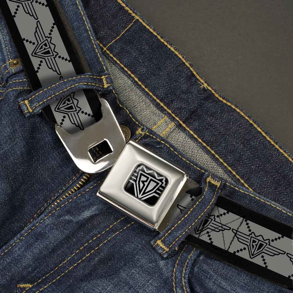 BD Wings Logo CLOSE - UP Full Color Black Silver Seatbelt Belt - BD Monogram2 Gray/Black Webbing - Seatbelt Belts - Buckle - Down