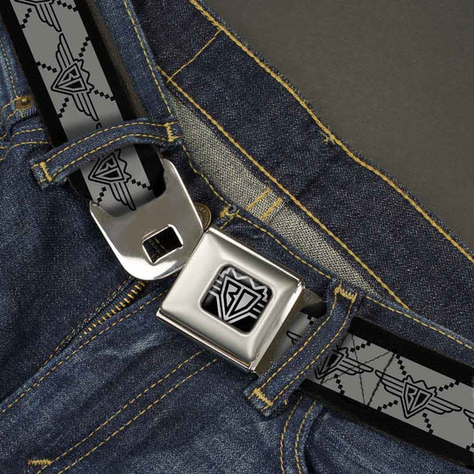 BD Wings Logo CLOSE - UP Full Color Black Silver Seatbelt Belt - BD Monogram2 Gray/Black Webbing - Seatbelt Belts - Buckle - Down