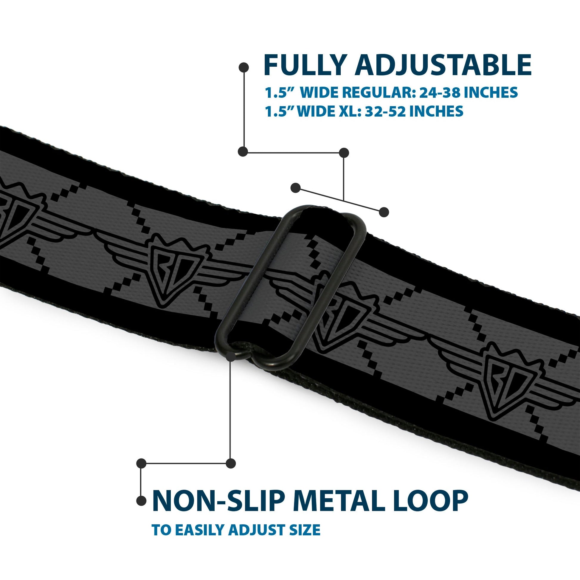 BD Wings Logo CLOSE - UP Full Color Black Silver Seatbelt Belt - BD Monogram2 Gray/Black Webbing - Seatbelt Belts - Buckle - Down