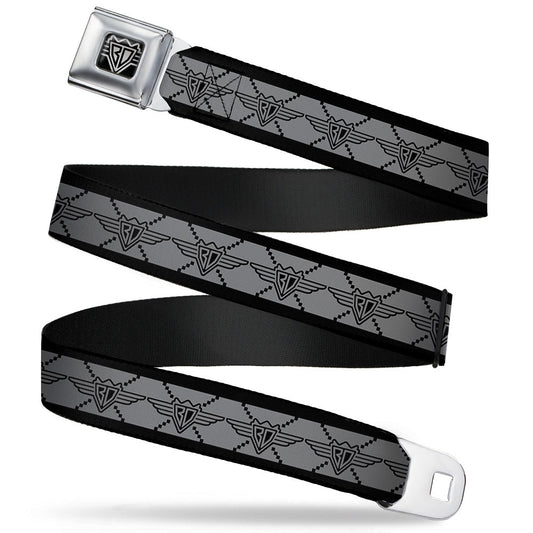 BD Wings Logo CLOSE - UP Full Color Black Silver Seatbelt Belt - BD Monogram2 Gray/Black Webbing - Seatbelt Belts - Buckle - Down