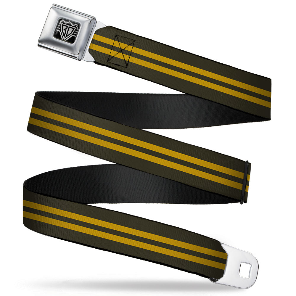 BD Wings Logo CLOSE - UP Full Color Black Silver Seatbelt Belt - Stripe Black/Gold Webbing - Seatbelt Belts - Buckle - Down