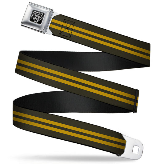 BD Wings Logo CLOSE - UP Full Color Black Silver Seatbelt Belt - Stripe Black/Gold Webbing - Seatbelt Belts - Buckle - Down