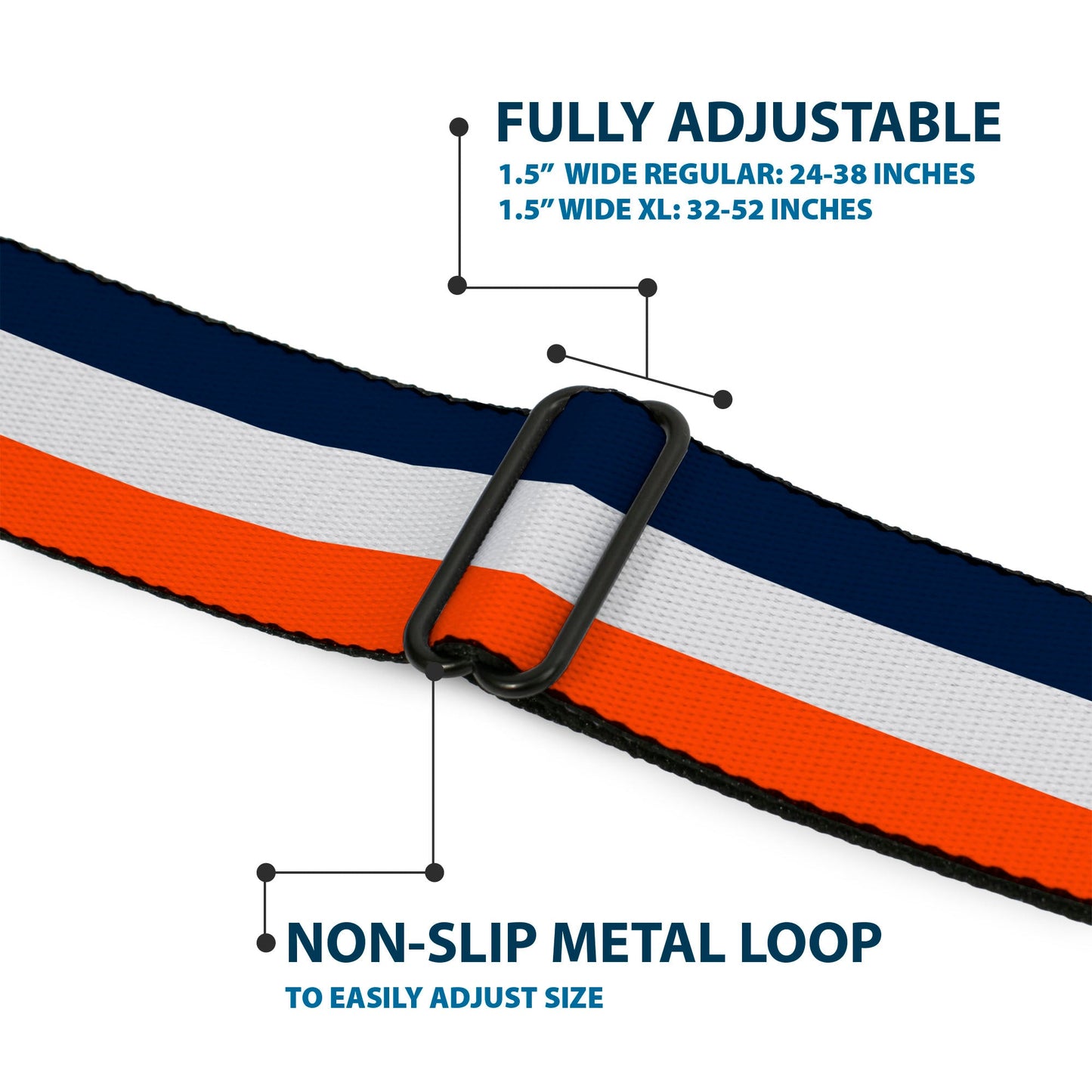 BD Wings Logo CLOSE - UP Full Color Black Silver Seatbelt Belt - Stripe Navy/White/Orange Webbing - Seatbelt Belts - Buckle - Down