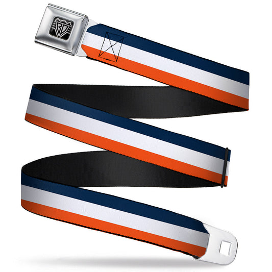 BD Wings Logo CLOSE - UP Full Color Black Silver Seatbelt Belt - Stripe Navy/White/Orange Webbing - Seatbelt Belts - Buckle - Down