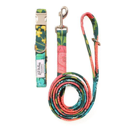 Dog Collar Leash Set Tropical Print 🐾 - Purrfect Pet Kingdom