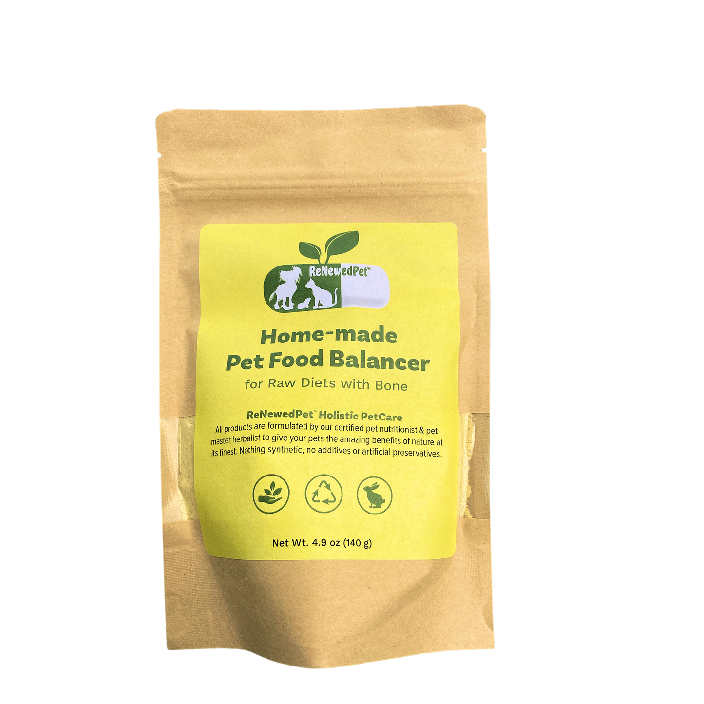 HOME - MADE PET FOOD SUPPLEMENT *For Raw Recipes WITH Bone* - Health Products 4 All - ReNewedPet - 1 PACKAGE (5 OZ.) ($7.79/oz.) - FOODSUPPSMWBONE