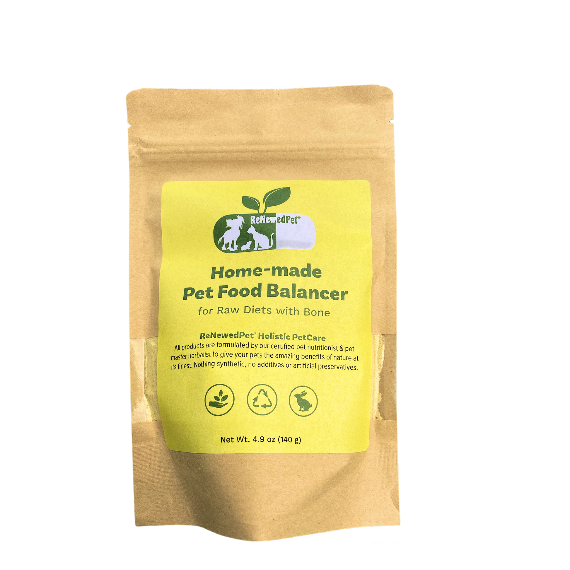 HOME - MADE PET FOOD SUPPLEMENT *For Raw Recipes WITH Bone* - Health Products 4 All - ReNewedPet - 1 PACKAGE (5 OZ.) ($7.79/oz.) - FOODSUPPSMWBONE