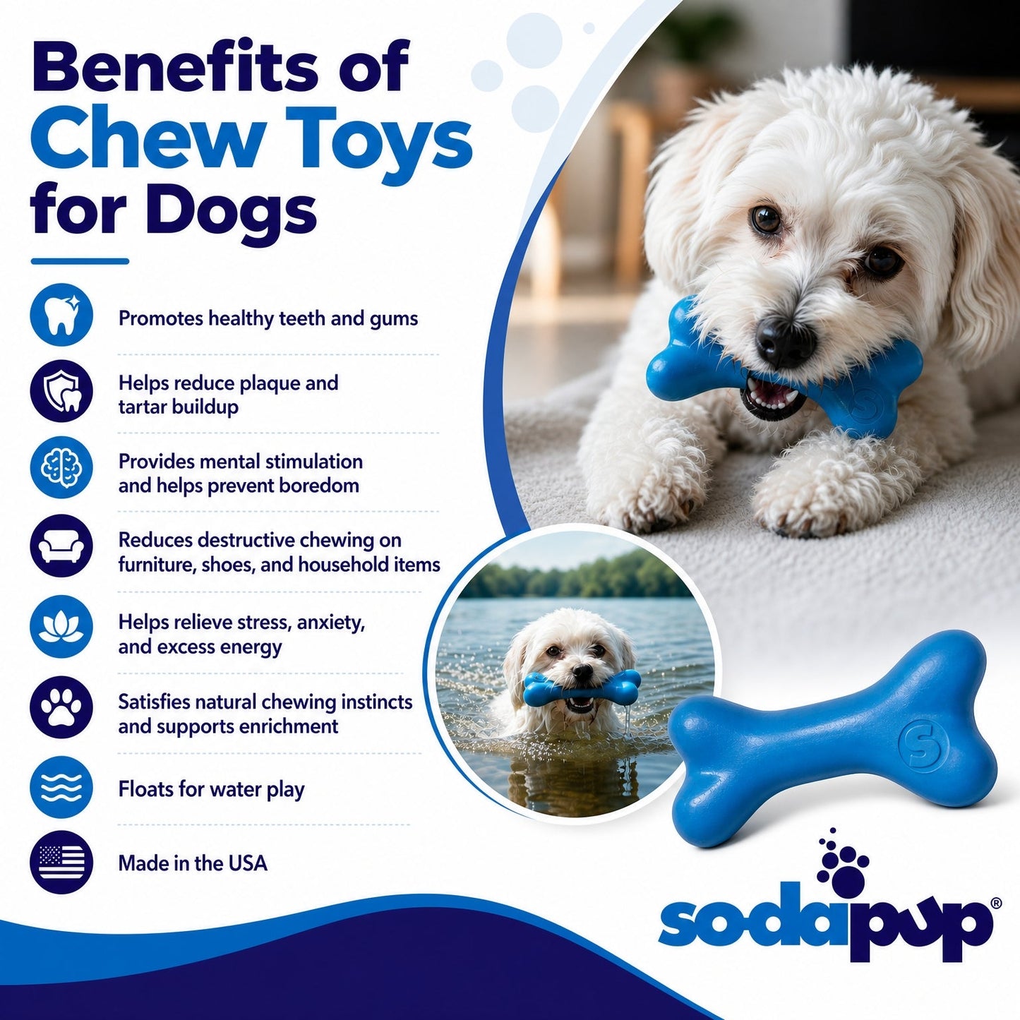 PUP-X Rubber Bone toy - Durable, Floats, Chew Toy for Large