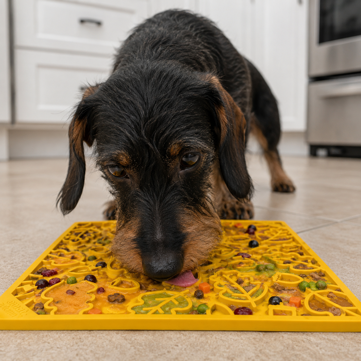 Autumn eMat - Enrichment Lick Mat For Dogs and Cats| Fall Leaves Design | SodaPup - lifestyle view | Lick Mats at Purrfect