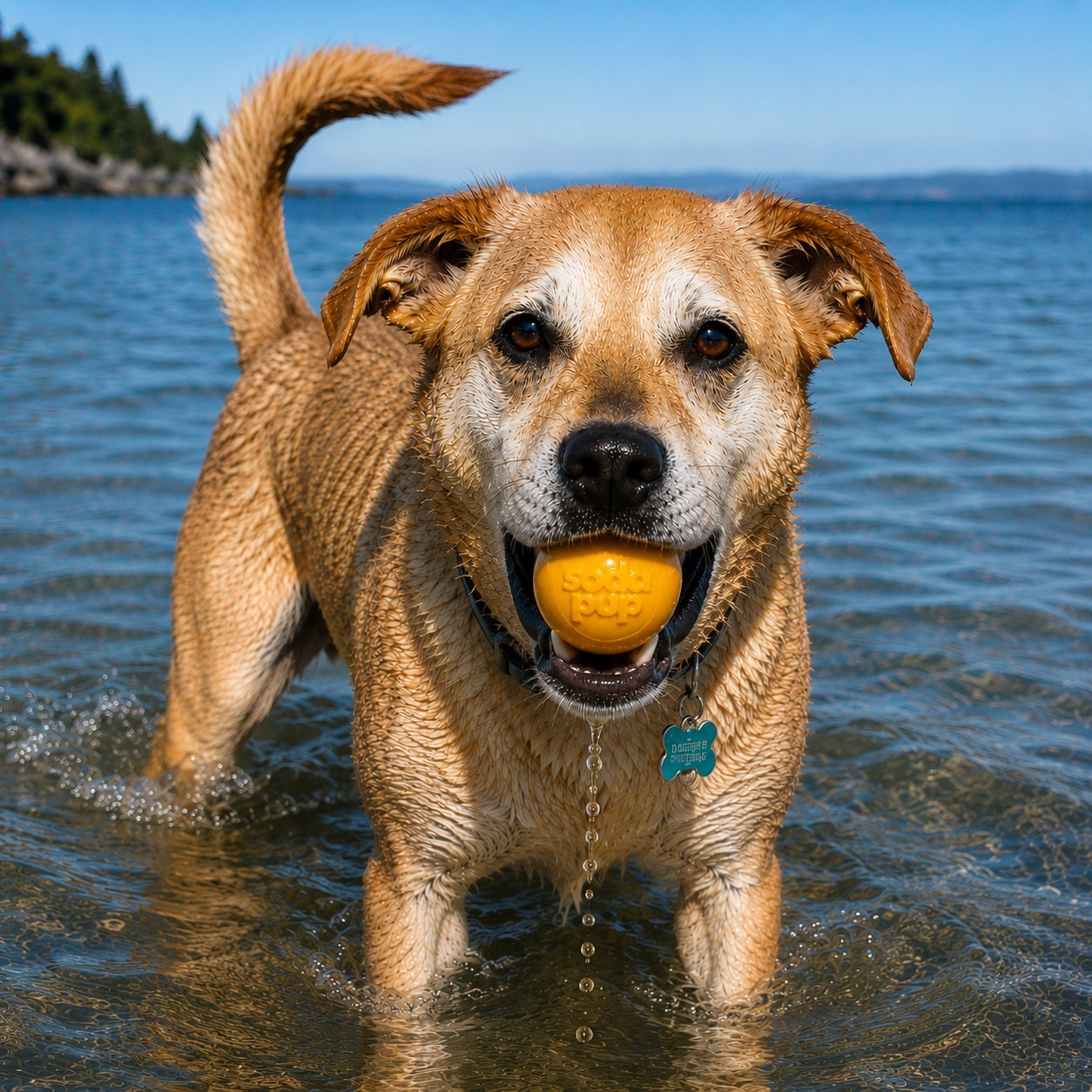 Dog Treats Squeak Ball Durable Squeaky Toy Floats Chew Toy - close up product image for dog treats