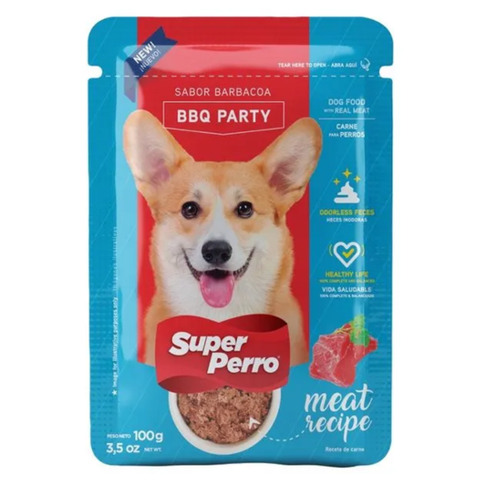 Wet Dog Food BBQ Party Pouch 3.52oz Super Perro 🥫