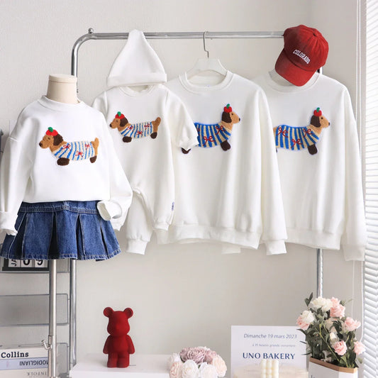 Family Funny Sweatshirt Cute Dog Print - Parent-Child Matching Clothes Father Mother Daughter Son - Purrfect Pet Kingdom