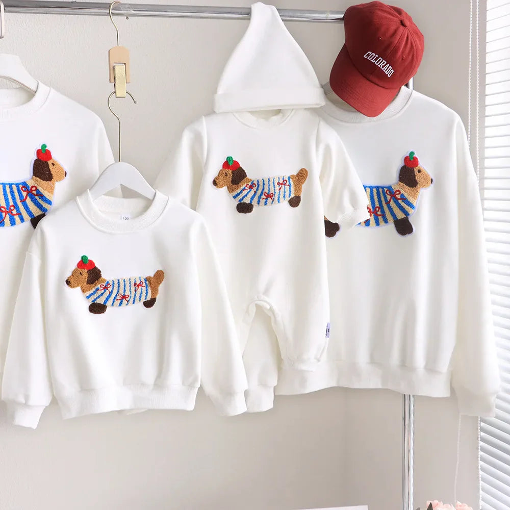 Family Funny Sweatshirt Cute Dog Print - Parent-Child Matching Clothes Father Mother Daughter Son - Purrfect Pet Kingdom