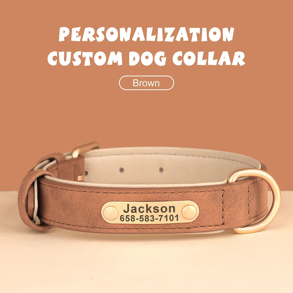 Personalized PU Leather Dog Collar with Custom Engraved ID Tag - WTN Essentials