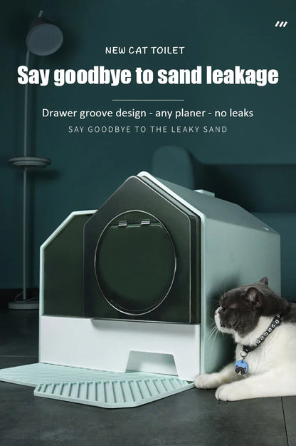 Extra Large Enclosed Cat Litter Box - Anti-Splash Odor Control with Drawer