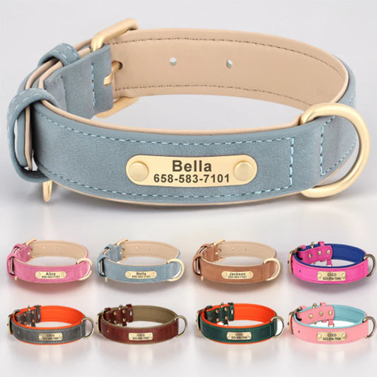 Personalized PU Leather Dog Collar with Custom Engraved ID Tag - WTN Essentials