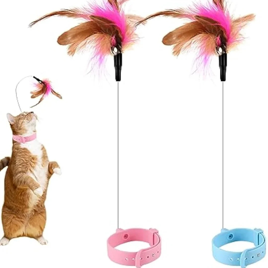 Adjustable Cat Collar Feather Teaser Toy with Bell - WTN Essentials