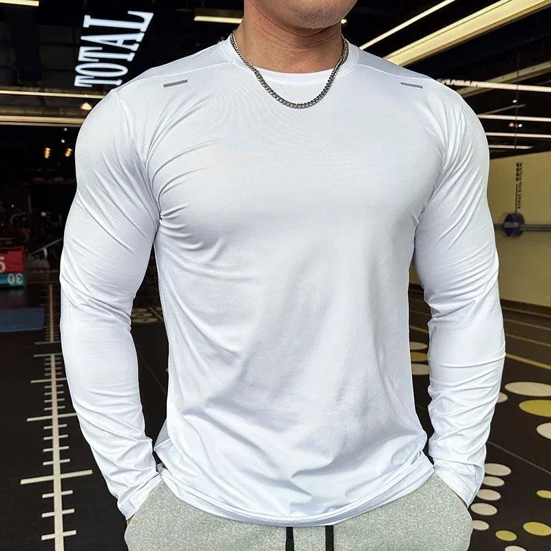 Men's Sports Fitness Long Sleeve Outdoor Badminton Quick Dry Training Shirt Casual Thin Running Top Bodybuilding Sportswear