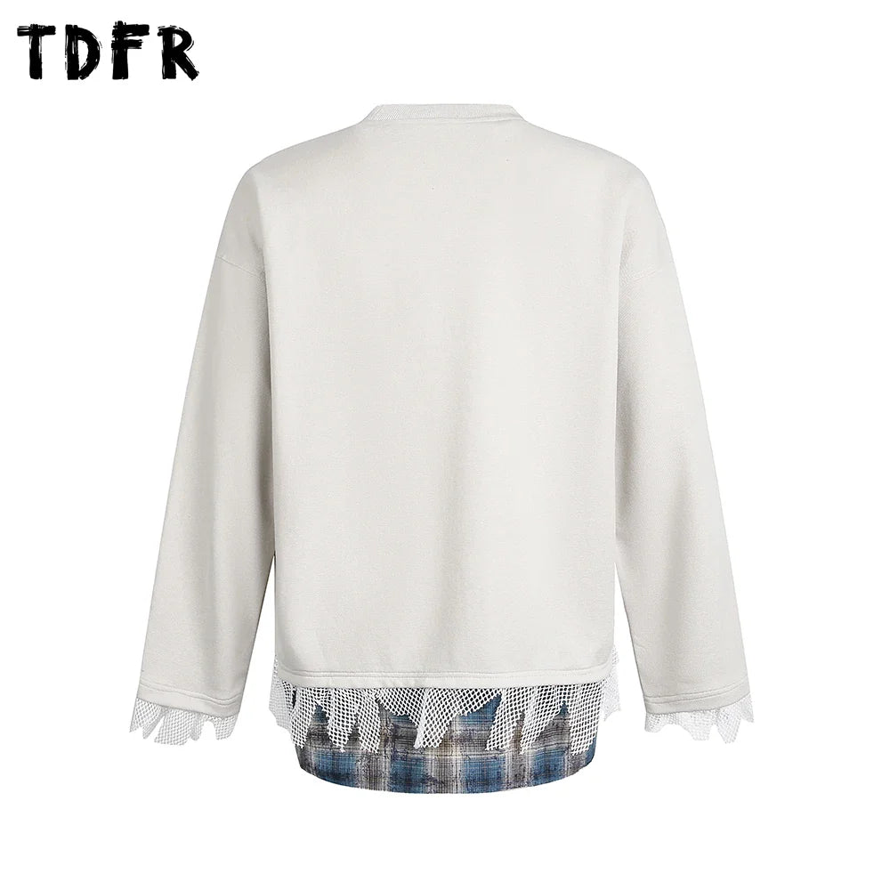 Dog Print Fake Two-Piece Men's Sweatshirt - Retro Patchwork Crew Neck - Purrfect Pet Kingdom