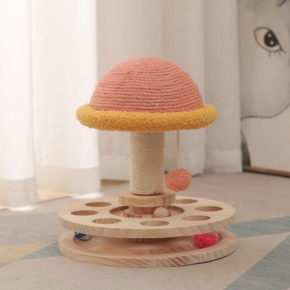 Interactive Cat Scratching Board - Wood Carousel Puzzle & Claw Care Station