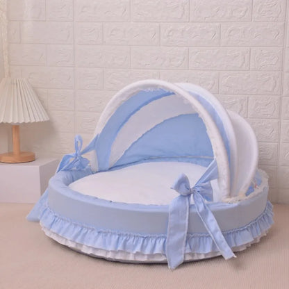Luxury Round Pet Bed with Lace Trim - Washable Dog Bed