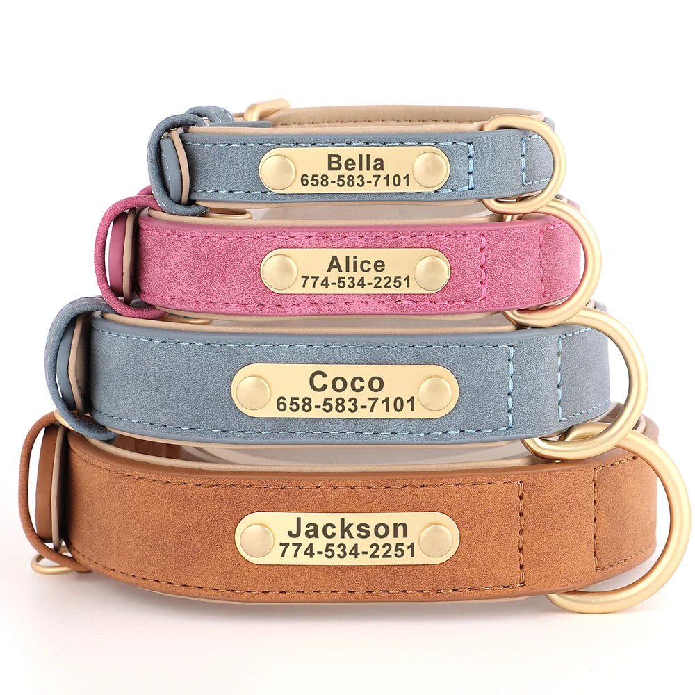 Personalized PU Leather Dog Collar with Custom Engraved ID Tag - WTN Essentials