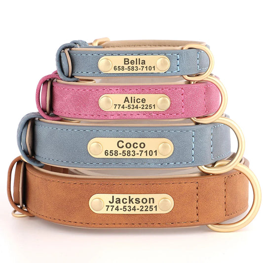 Personalized PU Leather Dog Collar with Custom Engraved ID Tag - WTN Essentials