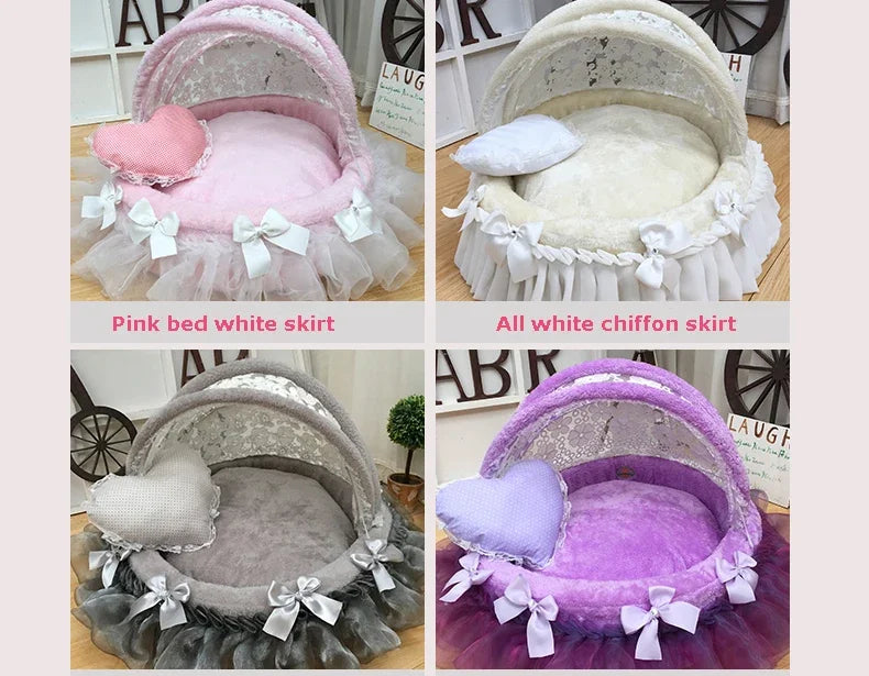 Luxury Round Pet Bed with Lace Trim - Washable Dog Bed