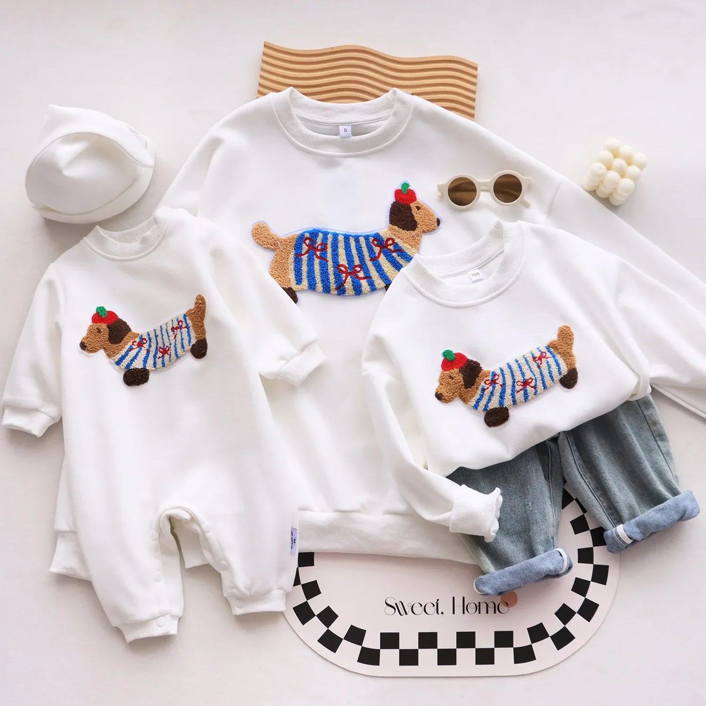 Family Funny Sweatshirt Cute Dog Print - Parent-Child Matching Clothes Father Mother Daughter Son - Purrfect Pet Kingdom