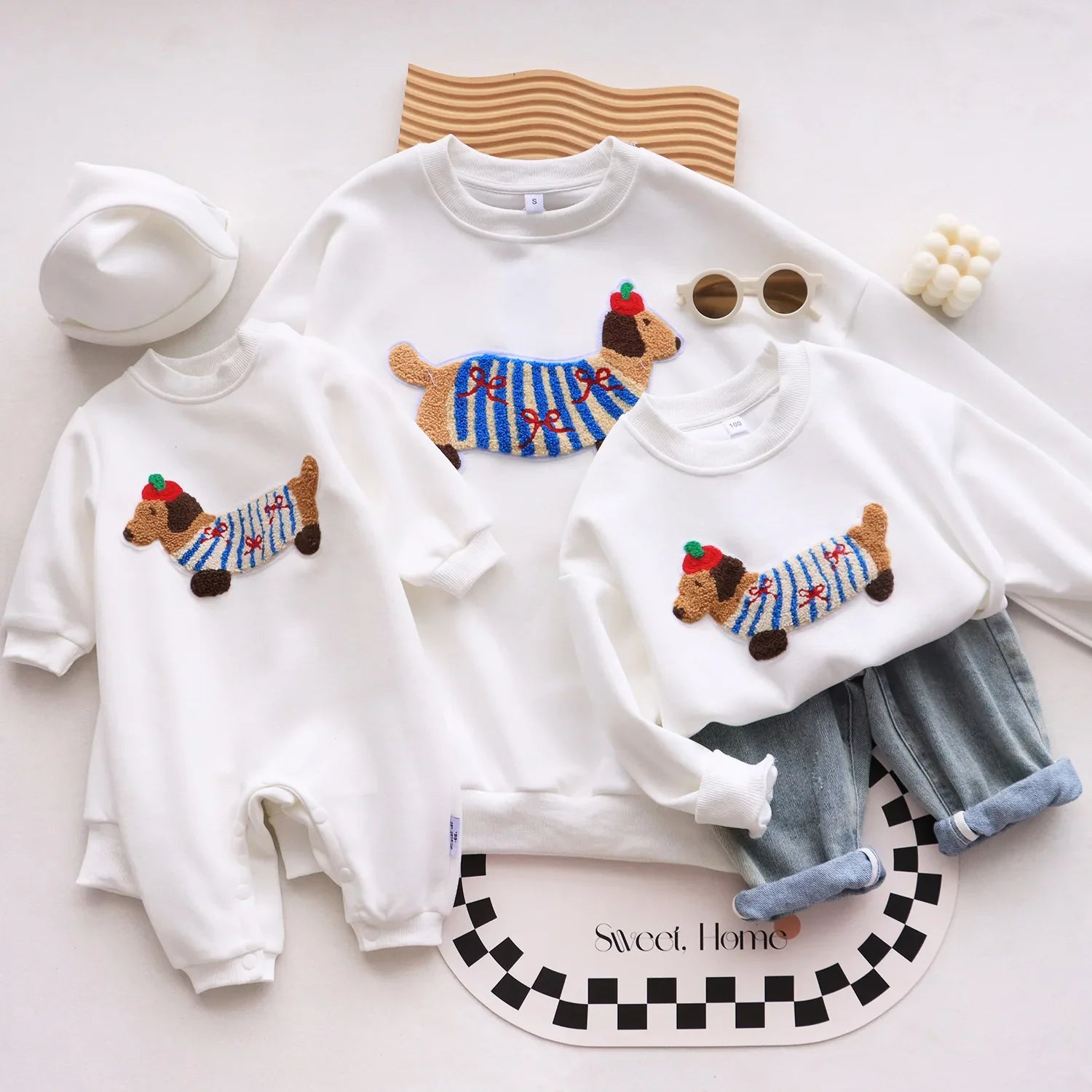 Family Funny Sweatshirt Cute Dog Print - Parent-Child Matching Clothes Father Mother Daughter Son - Purrfect Pet Kingdom