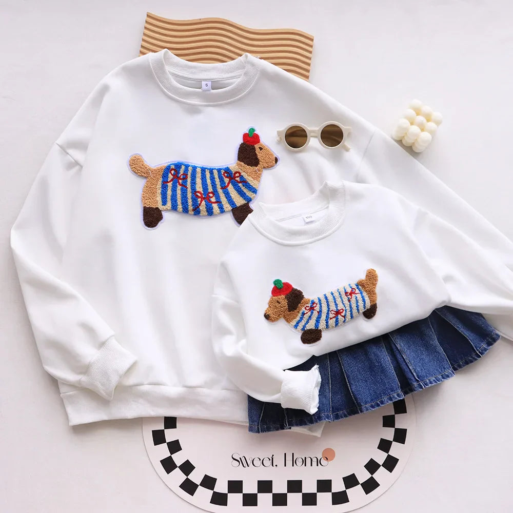 Family Funny Sweatshirt Cute Dog Print - Parent-Child Matching Clothes Father Mother Daughter Son - Purrfect Pet Kingdom