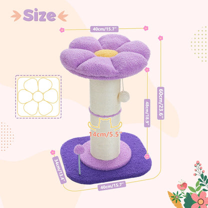 Pink Flower Cat Tree - Compact Sisal Scratching Post for Indoor Cats
