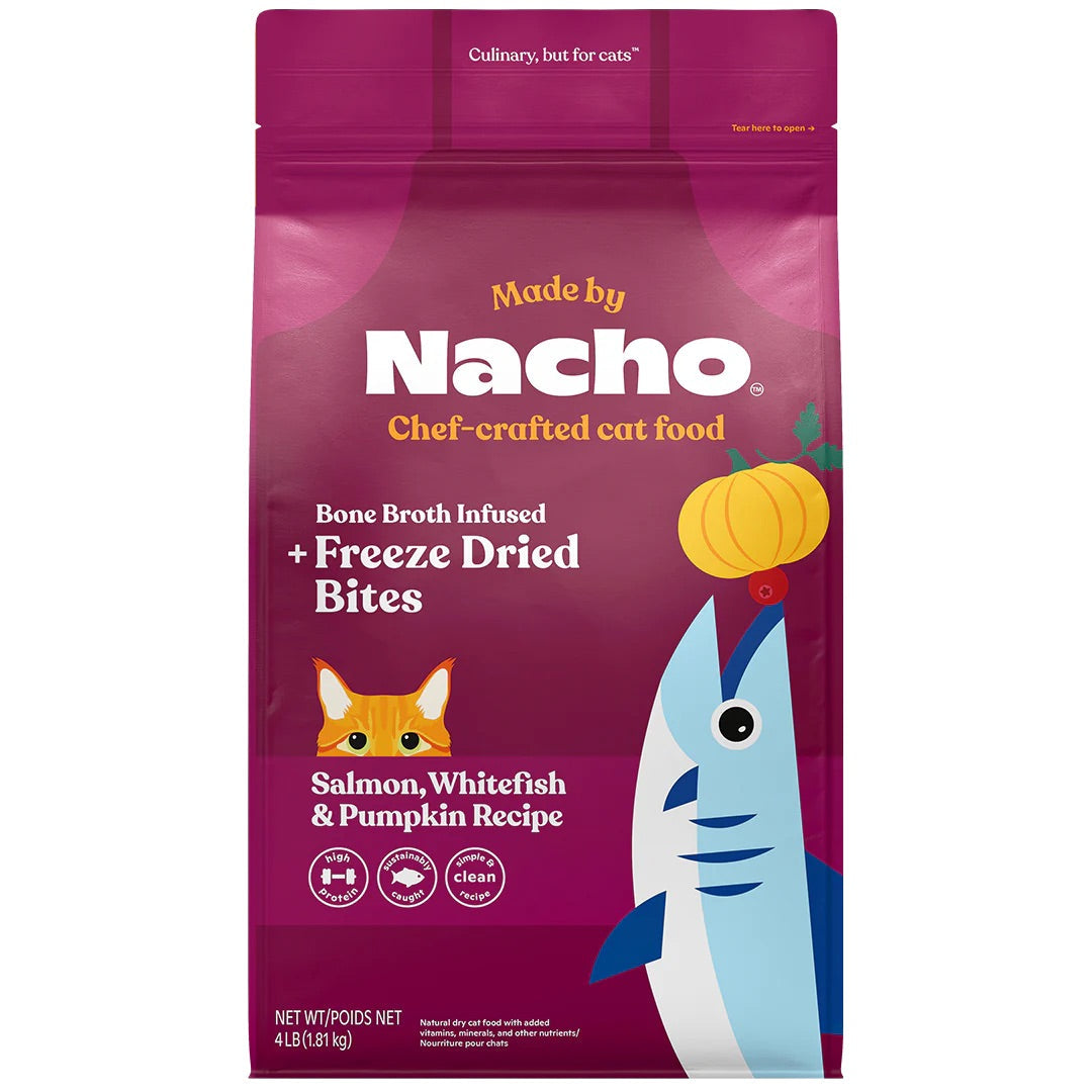 Made By Nacho Salmon/White Fish/ Pumpkin Cat Food (4lb) - Made by Nacho Dry Cat Food - The Family Pet