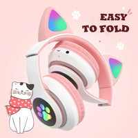 Flash Lamp Cute Cat Ears Headphone Bluetooth5.0 Stereo With