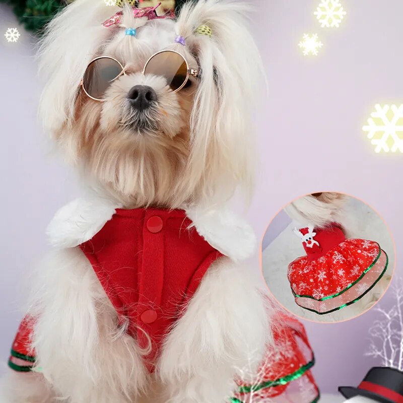 Reindeer Snowflake Red Bowknot Holiday Pet Dress