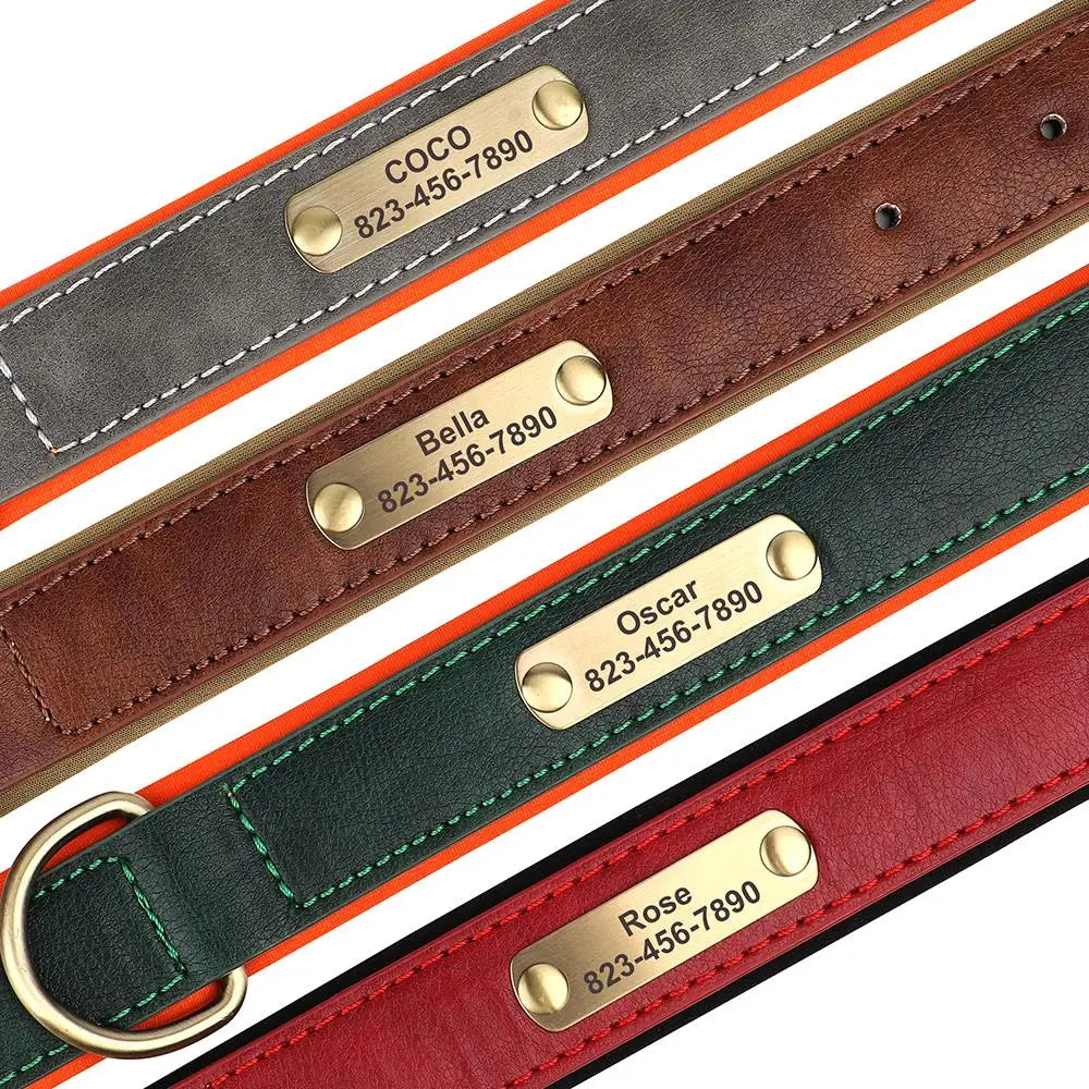 Personalized PU Leather Dog Collar with Custom Engraved ID Tag - WTN Essentials