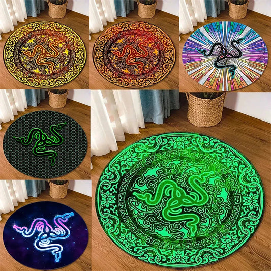 Razer Round Rugs Carpet Game Rome Gamer Gift Door Floor Mat Playroom Upholstery Living Room Bedroom Fashion Gaming Rug Decor