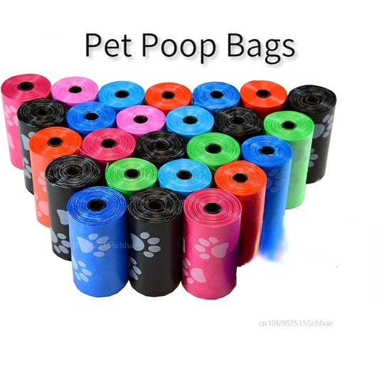 Pet Poop Bags Disposable Dog Perros Waste Bag Bulk Poop 5 Roll(75Pcs) Bags with Paw Prints Clean Pick Up Tools Pet Items - Purrfect Pet Kingdom