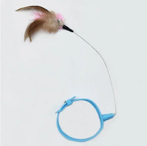 Adjustable Cat Collar Feather Teaser Toy with Bell - WTN Essentials - Blue - 14:173