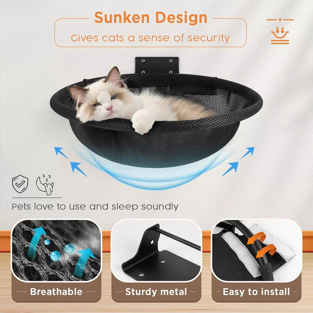 Wall-Mounted Cat Hammock - Foldable Space-Saving Bed
